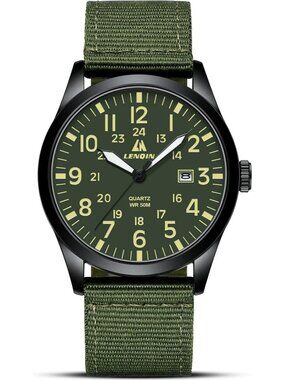 Men's Green Nylon Strap Stylish Luminous Unisex Military Tactical Casual Watch